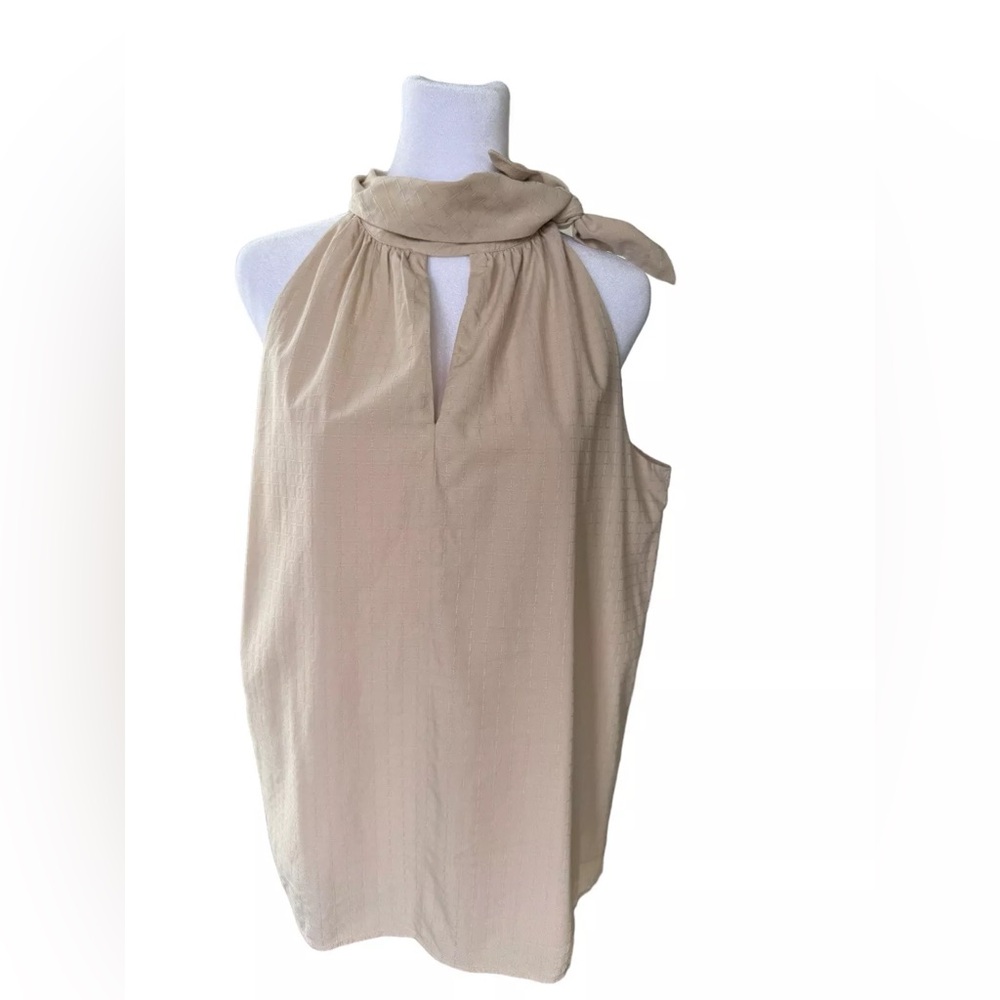 Ann Taylor Grid Knit High Neck Tank Top with Neck Tie